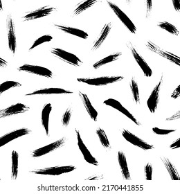 Vector chaotic black brush strokes. Seamless pattern with short brushstrokes. Modern graphic design. Monochrome hand drawn texture. Contemporary modern art simple decoration. Rough brush strokes. 