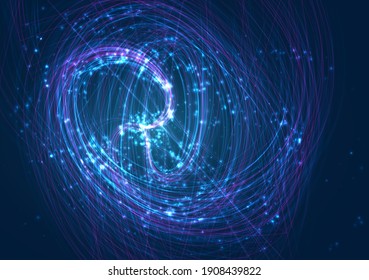 espiral caótica vectorial sobre fondo azul con bengalas brillantes