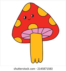 vector character -a mushroom with a face.Psychedelic kid core fungus character 70s and 80s. Logo for an organic company, florist, garden, farm.Tattoo template.Sweet funky groovy nerd.Sublimation print