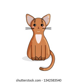Vector Character of Abyssinian Cat in Kawaii Style. Cute Cartoon Kitty Character. Funny Kitten isolated on White Background. Sticker of Kawaii Animal, Pet. Flat design. Usable for Children's Book