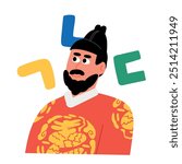 The Vector Character Artwork of King Sejong with Korean alphabet
