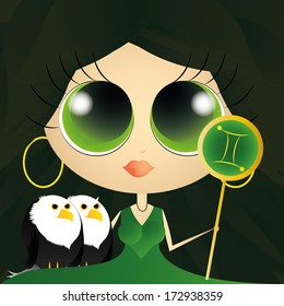 Vector Character With Astrological Sign Gemini Isolated