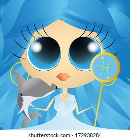 Vector Character With Astrological Sign Pisces Isolated