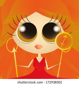 Vector Character With Astrological Sign Sagittarius Isolated