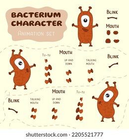 Vector character Bacterium. Cheerful cartoon character. Animation set, illustration