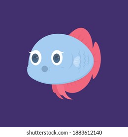 vector character of blue and red betta fish. the surprised expression of a betta fish. fish are funny, cute, and adorable. flat style. design elements. can be used for mascot logos and stickers