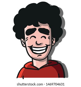 vector character of a boy in color with red sweater. who laughed and closed his eyes.