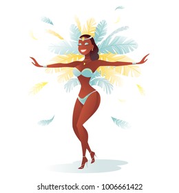 Vector character. Brazilian samba dancers of the carnival in Rio de Janeiro. Girl in a festive suit. Vector 
Illustration. 