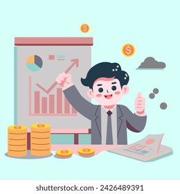 Vector character Businessman hold money bag with dollars suitable for presentation 
