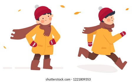 Vector character for cartoon boy in a yellow jacket and boots