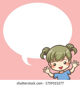 Vector character cartoon cute girl with speech bubble. Can put text in the speech balloon. Design for used to decorate publications, flyers, banners, animation, Infographic, and more.