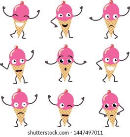 Vector character cartoon funny ice cream design set template