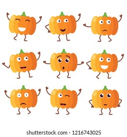 Vector character cartoon funny pumpkin happy root design template emojii set