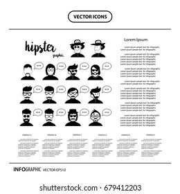 vector character cartoon hipster style, info graphic icons