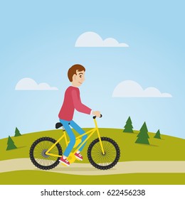 Vector character cartoon man on bike