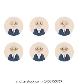 Vector character cartoon old man face design set