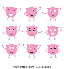 Vector character cartoon pig pork emojii set