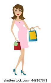Vector character cartoon pregnant woman girl shopping bag