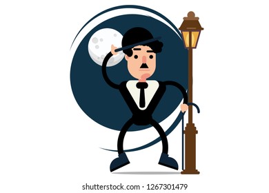 Vector character of Charlie Chaplin avatar dancing with his stick