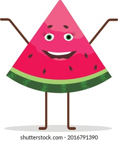 Vector character of a cheerful red watermelon. Flat design for web, site, banner, card, poster, invitation.