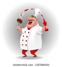 Vector character chef with cutlet
