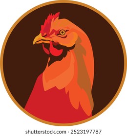 Vector character of a chicken head inside a circle, perfect for logos or branding for any business related to chickens.