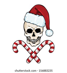 vector character - Christmas skull and crossed candy canes 