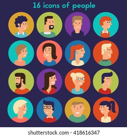 Vector character collection. Cartoon flat material design vector avatar icon