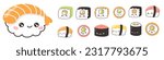 Vector character collection. Cute sushi and rolls. Fun food set on white background. Vector illustration