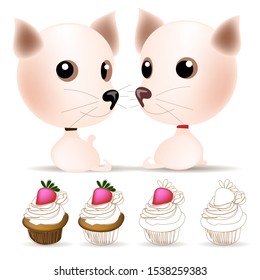 Vector character of cute cats and cupcakes.
