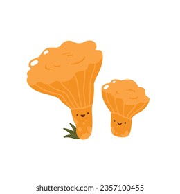 Vector character of cute chanterelles mushrooms. Illustration isolated on white background