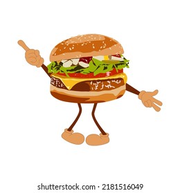 Vector Character, Cute Hamburger, Flat Cartoon Design Style.