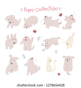 vector character cute hand drawing dog collection in poses