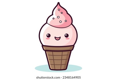 vector character of cute ice cream. smile cartoon character art, Cartoon kawaii ice cream cone
