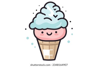 vector character of cute ice cream. smile cartoon character art, Cartoon kawaii ice cream cone
