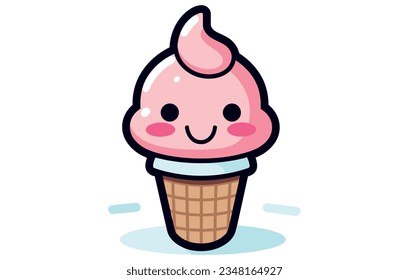 vector character of cute ice cream. smile cartoon character art, Cartoon kawaii ice cream cone
