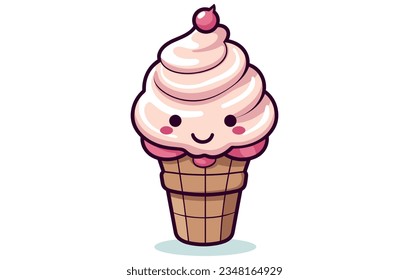 vector character of cute ice cream. smile cartoon character art, Cartoon kawaii ice cream cone
