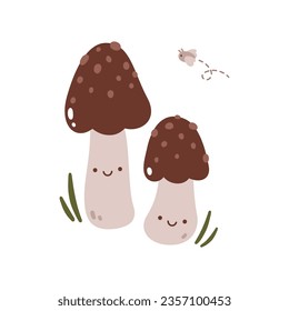 Vector character of cute morel mushroom. Illustration isolated on white background