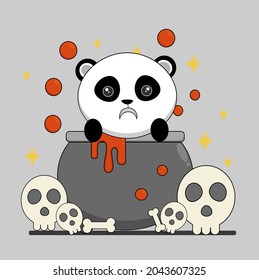 Vector character of cute pig in a poison pot with skull 