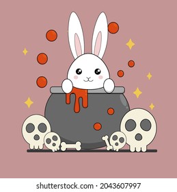 Vector character of cute pig in a poison pot with skull 