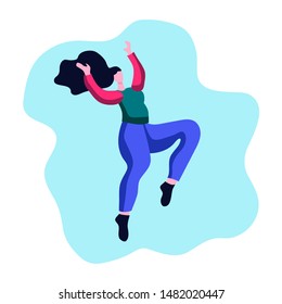 Vector character - Dancing woman, illustration in trend style, isolated on light blue background.
