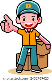 Vector character delyveryman with package on his hand ready send to customer

