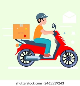 Vector character delyveryman with package on his hand ready send to customer