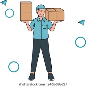 Vector character delyveryman with package on his hand ready send to customer

