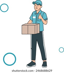 Vektorgrafik Charakter Deliyveryman mit Paket auf der Hand bereit zum Kunde senden


