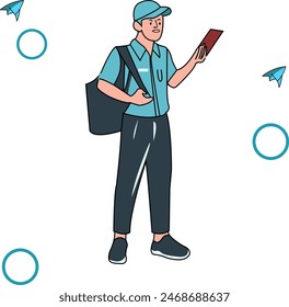 Vector character delyveryman with package on his hand ready send to customer

