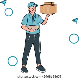 Vector character delyveryman with package on his hand ready send to customer

