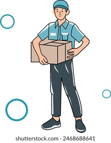 Vektorgrafik Charakter Deliyveryman mit Paket auf der Hand bereit zum Kunde senden

