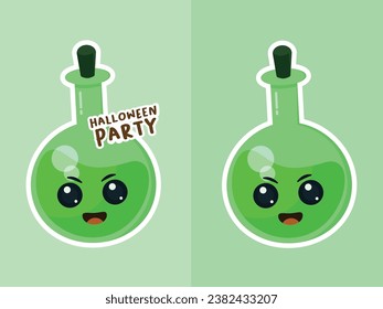 A vector character design illustration of a potion bottle with a facial expression. Great for game assets, icons, avatar illustrations, etc.