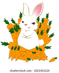 Vector character design  illustration wicked bunny or rabbit  and carrots throne
